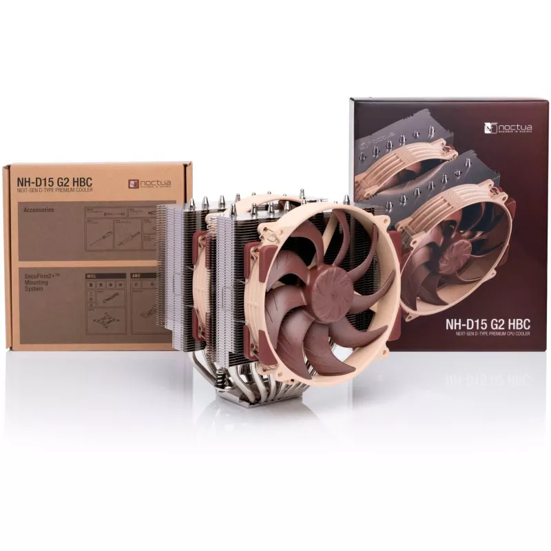 Õhkjahutus Noctua NH-D15 G2 HBC, kaks 140 mm ventilaatorit, 1250–1500 p/min, 155,6 m³/h, 12 V, vask, 152×150×168 mm
