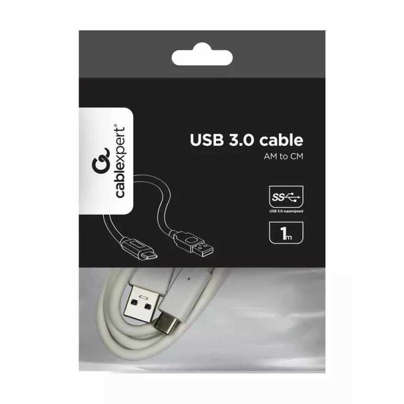 USB-andmekaabel Gembird USB A – USB C, 1 m, USB 3.2 Gen 1, valge
