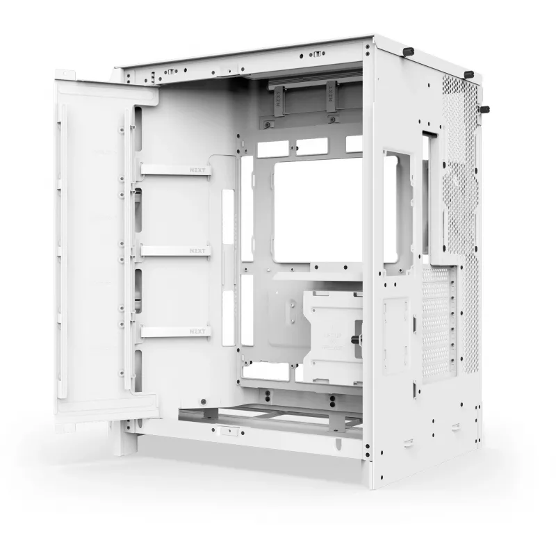 PC-korpus NZXT H9 Flow Midi Torn Valge — ATX/EATX/Micro ATX/Mini-ITX, 3x140mm ees, 1x120mm taga, 2x3.5-tollist ja 6x2.5-tollist pesa, karastatud klaas