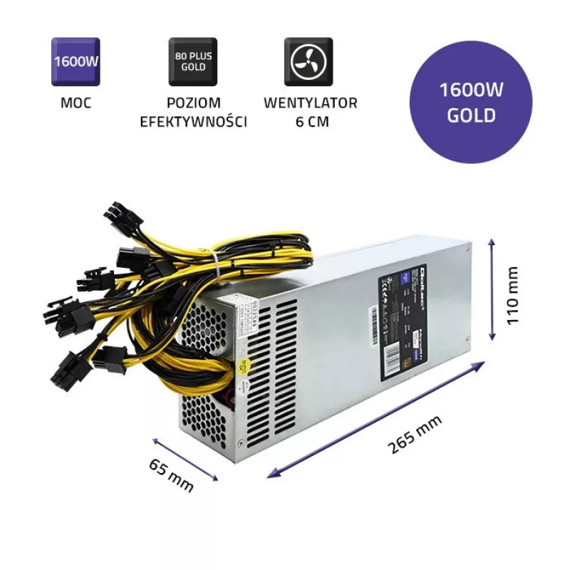 Qoltec 50177 PCI-E toiteplokk Smart 1600W | 80 Plus Gold - andmekaeve
