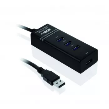 USB 3.2 Gen 1 Type-A 4-pordine jaotur IBOX IUH3FB, 5000 Mbit/s, must, 0,5 m kaabel