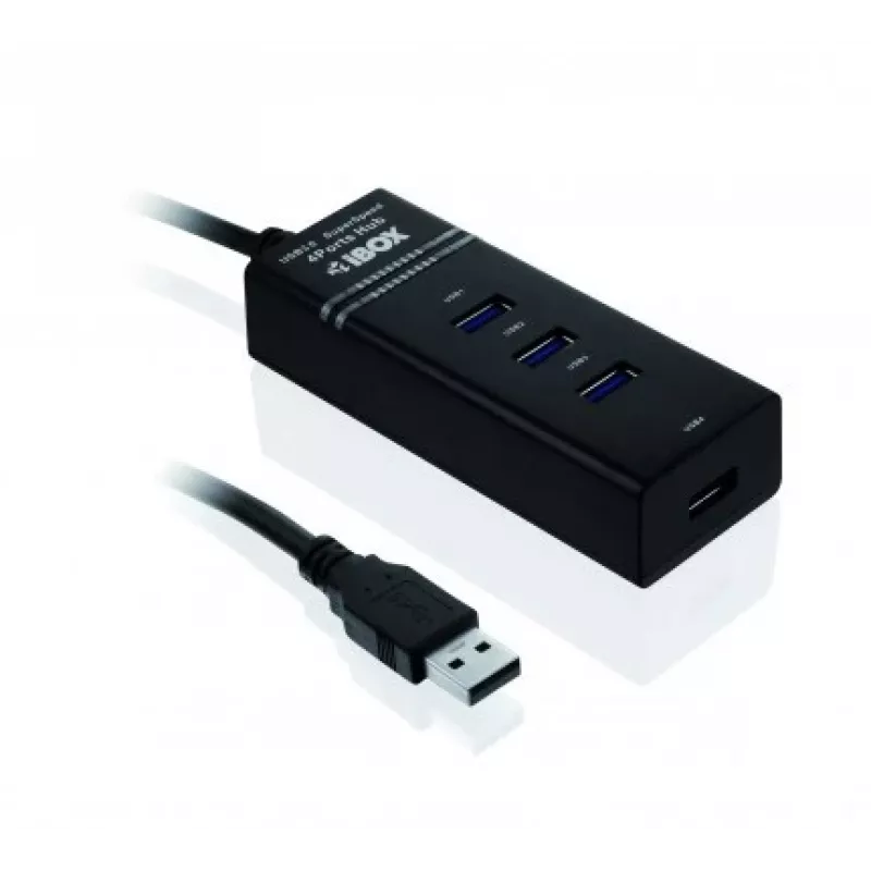 USB 3.2 Gen 1 Type-A 4-pordine jaotur IBOX IUH3FB, 5000 Mbit/s, must, 0,5 m kaabel