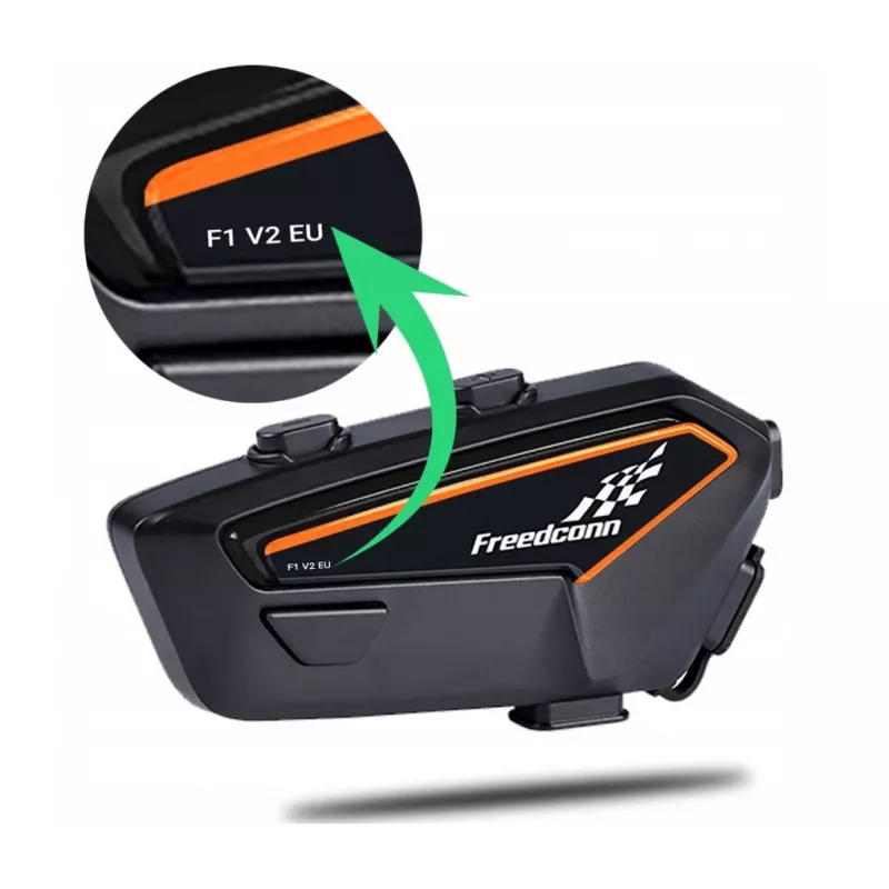 Peakomplekt FreedConn F1 V2 EU — Bluetooth 5.2, IP65, 1100 mAh aku, kuni 48 h kõneaeg, FM-raadio, mikrofon, klamber