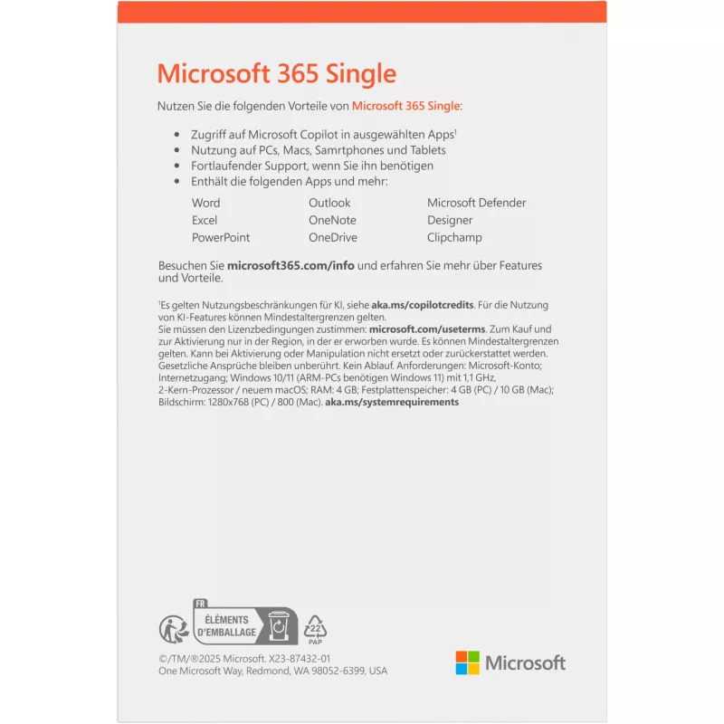 Microsoft 365 Personal [DE] 1Y Subscr. Medialess FY25H2 Windows >10 / MacOS ainult