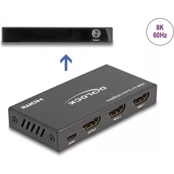 DeLOCK HDMI lüliti 2 x HDMI sisend 1 x HDMI väljund 8K 60 Hz Must