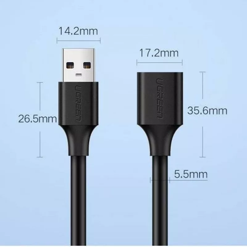 Ugreen pikenduskaabli adapter USB 3.0 (emane) kuni USB 3.0 (isane) 2 m (must)
