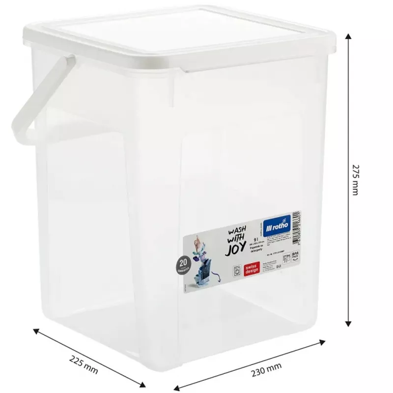 Plastikust pesuaineanum Rotho Basic 9 L mudel 1770101100RP, valge, kaas, riputusaas