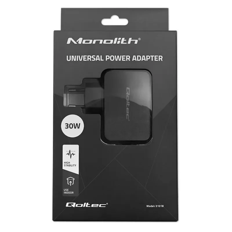 Toiteadapter QOLTEC Universal 30W 8 vahetatava pistikuga
