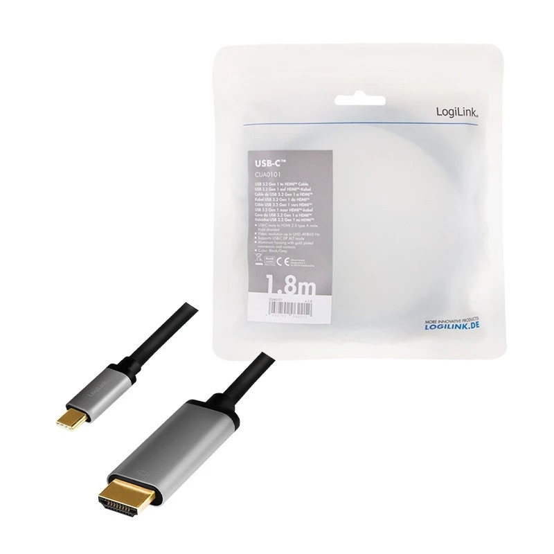 LogiLink CUA0101 USB 3.2 Gen1 USB-C HDMI-A kaabel 1,8 m must hall