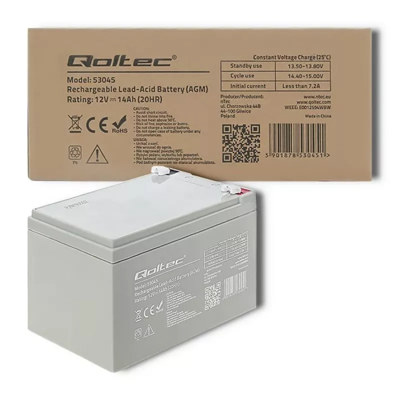 Qoltec 53045 AGM aku 12V 14Ah