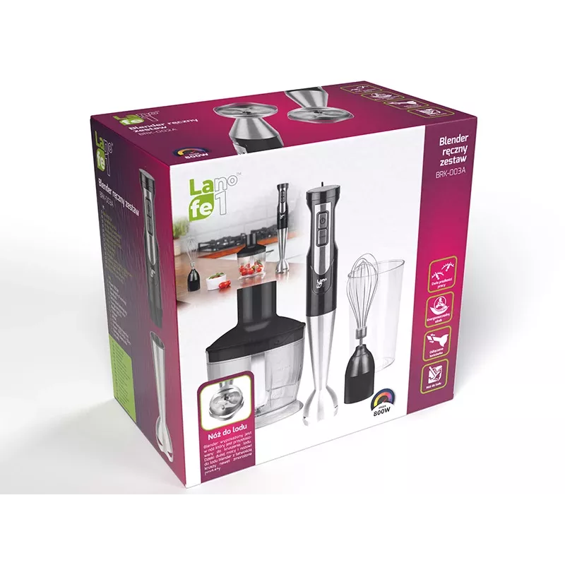 Käsimikser LAFE BRK-003A, 800 W, must/hõbedane, roostevabast terasest tera, 0,6 l kauss, 0,5 l kann