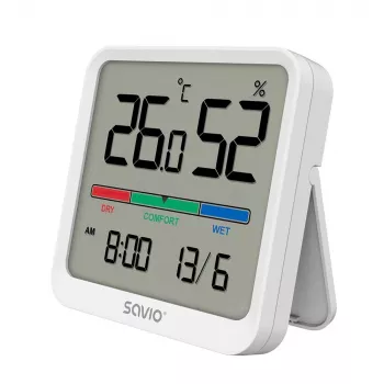 Siseõhu temperatuuri ja niiskuse andur SAVIO CT-01/W, LCD-ekraan, -10–55 °C, 10–99 % RH, aku CR2032