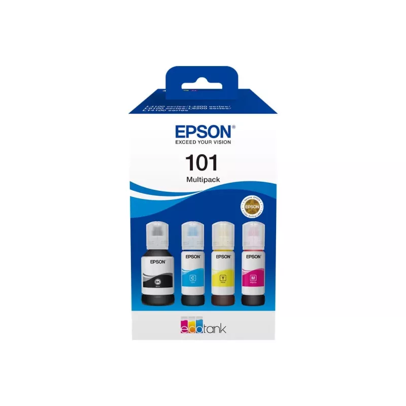 Originaal Epson EcoTank tindipudelite 4-värviline komplekt — Must 127 ml, Tsüaan/magenta/Kollane 210 ml (C13T03V64A)