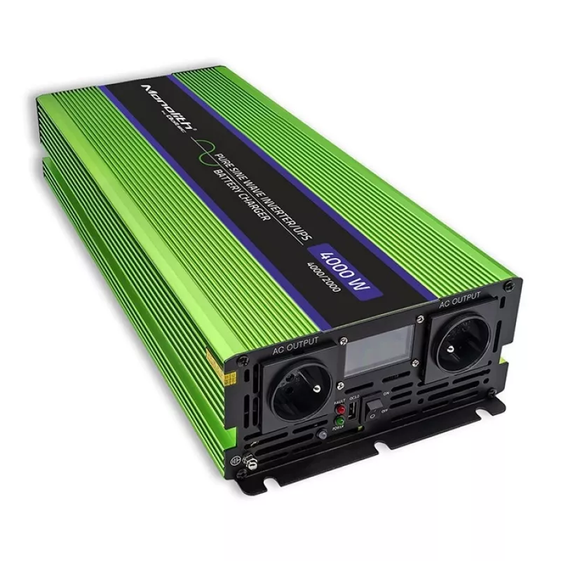 Qoltec Monolith Pingemuundur | Aku laadimine | UPS | 2000W | 4000W | 12V kuni 230V | Puhas siinus | LCD must-roheline