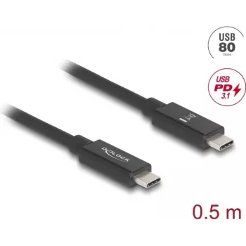 DeLOCK USB-kaabel 0,5m USB C Must 80 Gbit/s