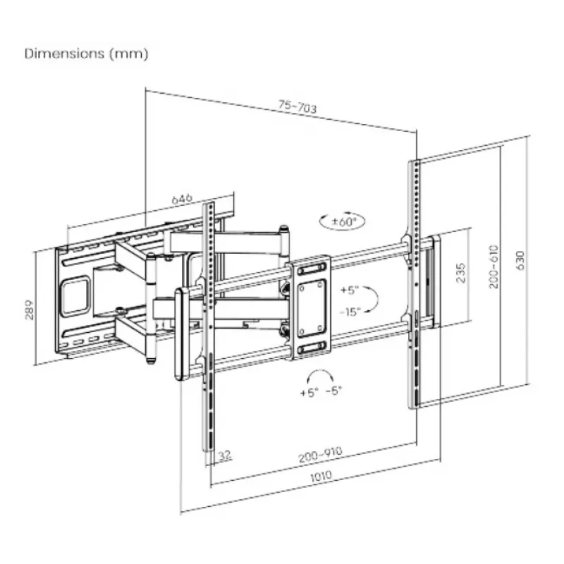 Gembird WM-120 pc(s)-01 TV kinnitus/tugi 3.05 m (120) Must
