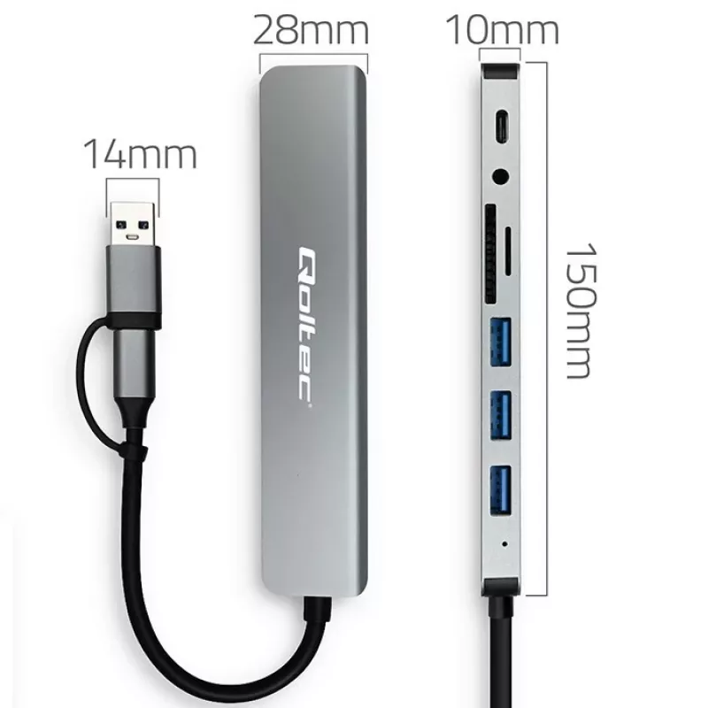 QOLTEC USB-C jaotur 4x USB + SD/TF kaardilugeja mudel 53794