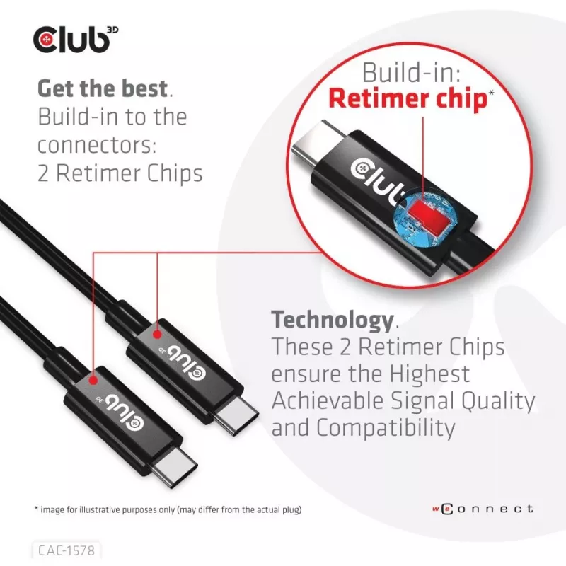 CLUB3D USB4 Gen3x2 Type-C kahesuunaline kaabel 8K60Hz, Andmed 40Gbps, PD 240W(48V/5A) EPR M/M 2m / 6.56ft
