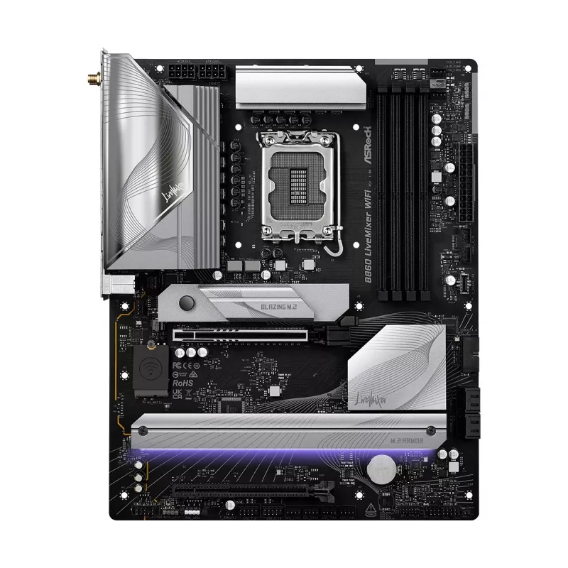 Emaplaat ASRock B860 LiveMixer WiFi — Intel B860, LGA 1851, ATX, DDR5, 4 DIMM, Wi‑Fi 6E, 2.5Gb LAN
