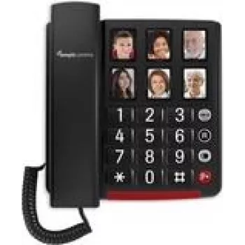 Juhtmega suurte nuppudega telefon AMPLICOM BigTel 40 plus — suur ekraan, fotodega kiirvalimisnupud