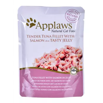 Märg kassitoit Applaws Tuna and Salmon in Jelly 70 g kotike — täiskasvanud kassidele, 13% valku, 82% niiskust