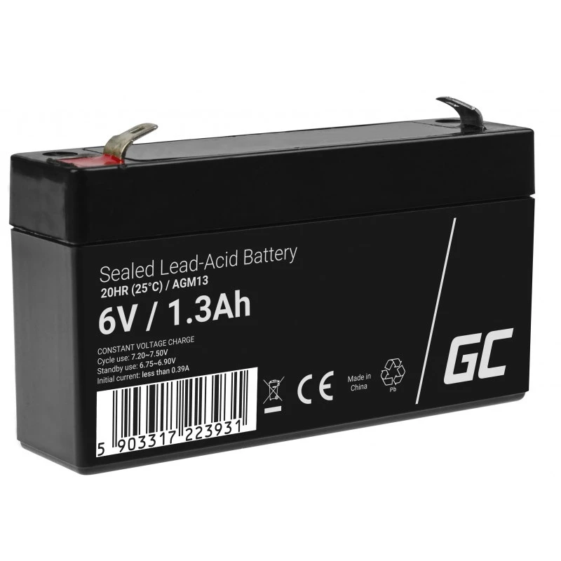 UPS aku roheline Cell AGM13, suletud pliiaku VRLA 6 V 1,3 Ah, 290 g, must