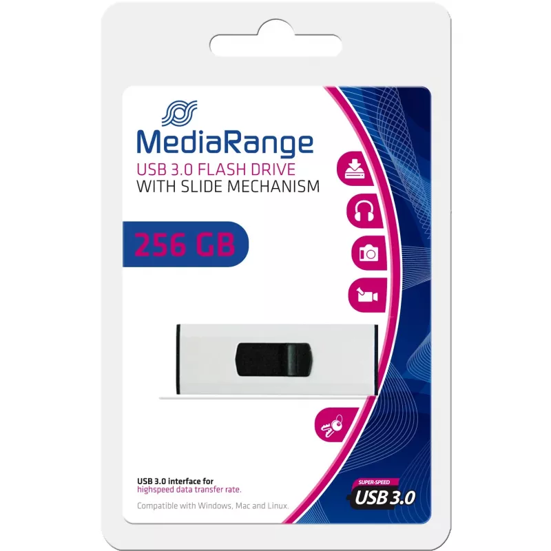 MediaRange - USB-mälupulk - 256 GB - USB3.0 - must, hõbedane (MR919)