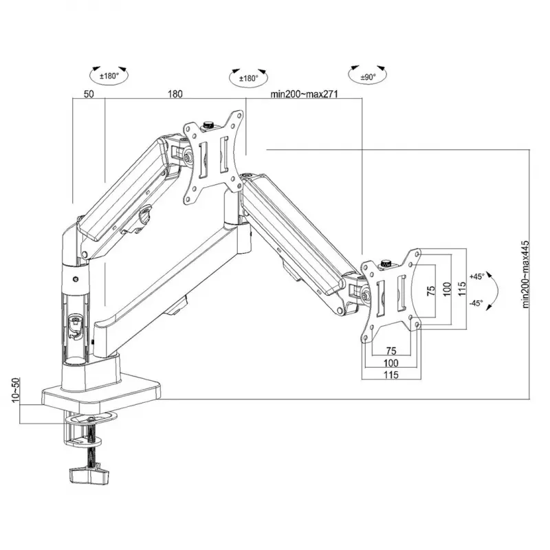 Maclean 2 monitor mount, gas spring, 17-32, 2-10kg, Must, MC-134