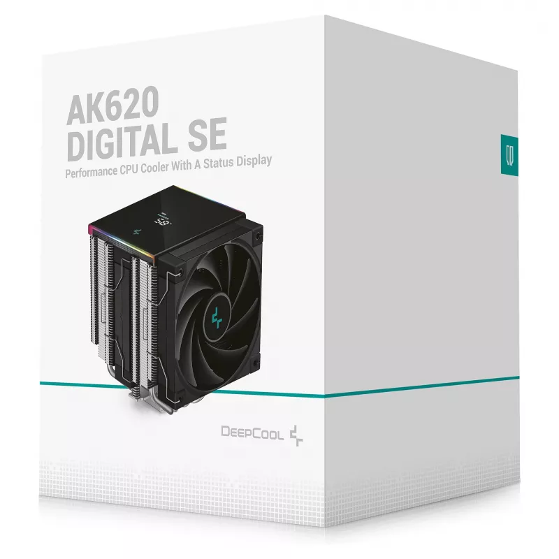 CPU õhujahuti DeepCool AK620 Digital SE, kahetorniline, 6x Ø6mm soojustoru, 2x 120mm PWM ventilaatorit, RGB, kõrgus 161 mm