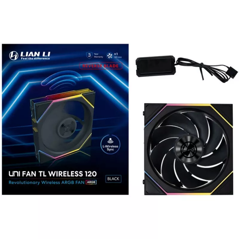 120mm ARGB PWM Wireless Reverse Blade Fan Lian Li UNI FAN TL (juhtmevaba, PWM, vastupidise labaga)