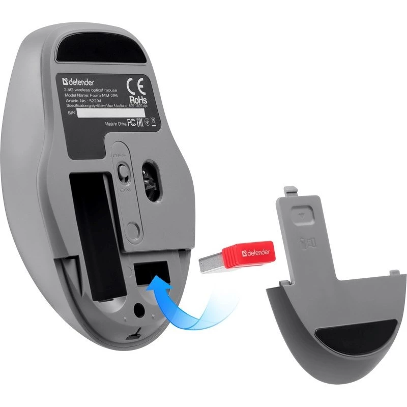 Juhtmevaba hiir DEFENDER Silent Click C Mint 52294 — mõlemakäeline, 1600 DPI, 2,4 GHz nano USB