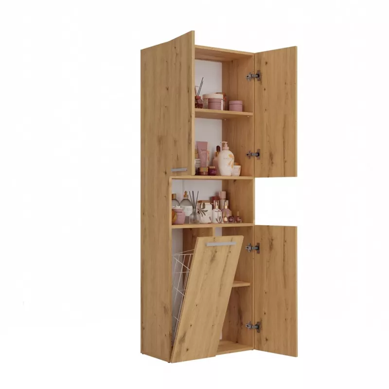 Vannitoa hoiukapp Top e shop NEL 1K DK ART KPL, tammepuu raam, 600×300×1740 mm, 5 riiulit, vabalt seisev
