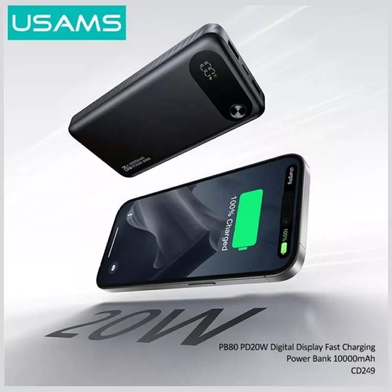 Kaasaskantav akupank usams PB80 10000mAh 20W PD valge