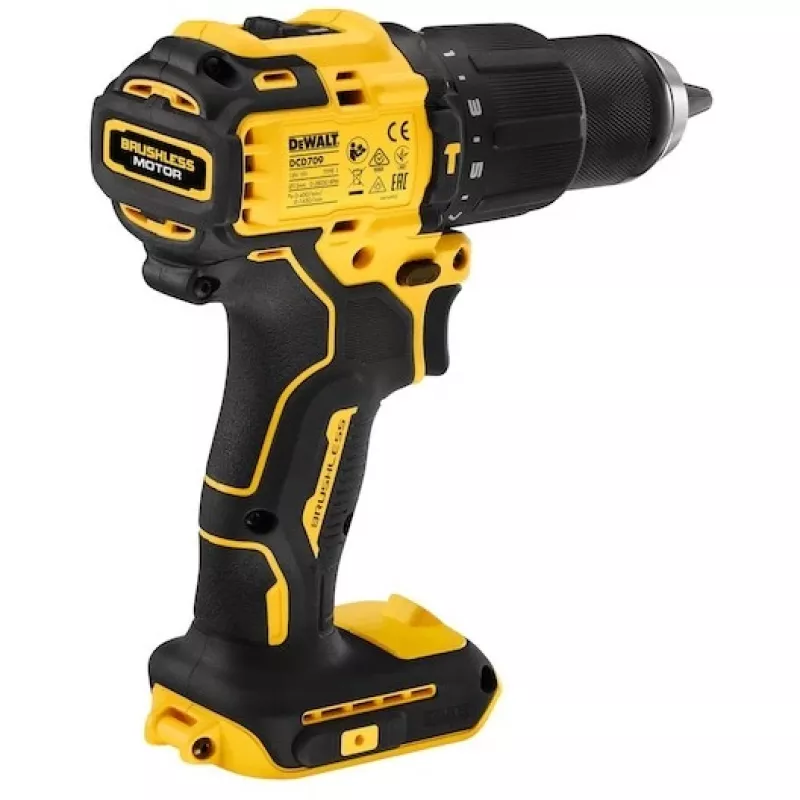 Juhtmeta puur DeWALT DCD709N-XJ, harjadeta 18 V, 2-käiguline, 1650 p/min, 65 N·m, kiirkinnituspadrun 1,5–13 mm, 1,2 kg