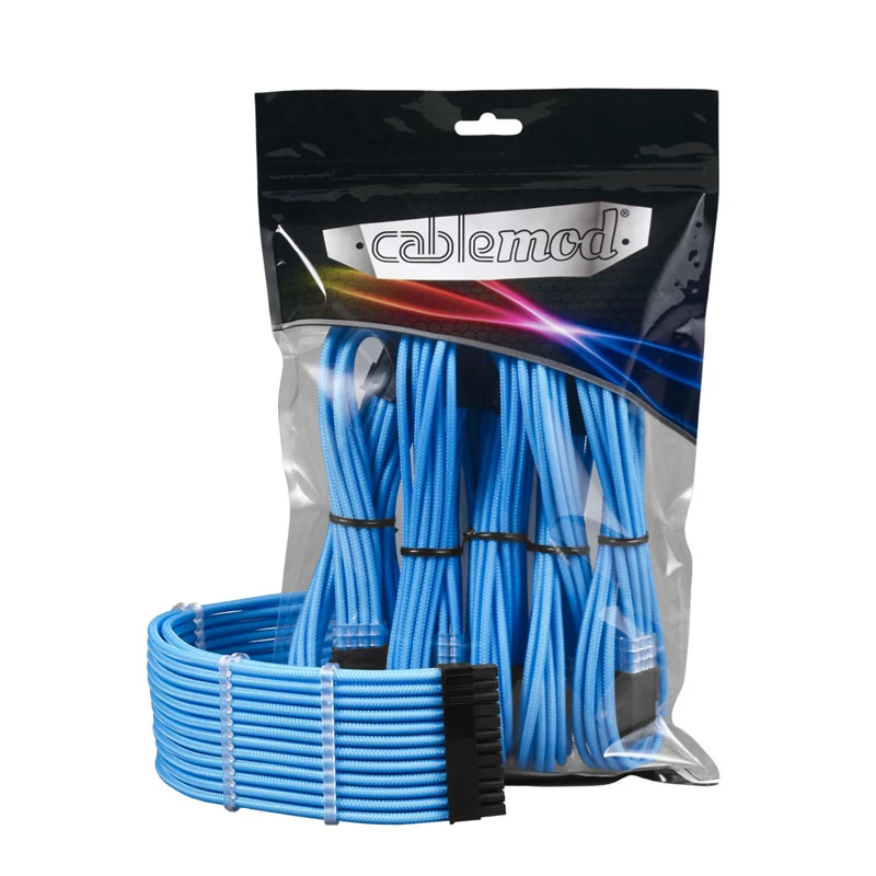 CableMod PRO ModMesh 12VHPWR kaablipikenduskomplekt — helesinine, 3-osaline GPU 12+4 kontakti pikendus