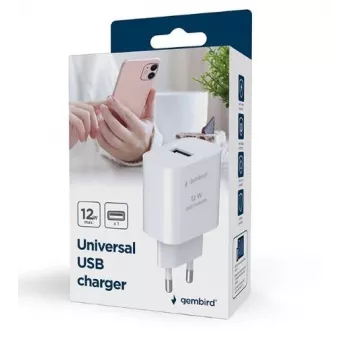 Mobiilseadme laadija GEMBIRD TA-UC-1A12-01 5V 2.4A 12W USB PD, 1 port, Valge