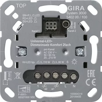 gira Uni-LED dimmeri sisu 2-kohaline S3000 mudel 540200 LED-valgustusele