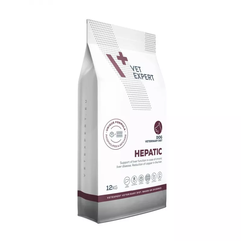 Kuiv koeratoit VETEXPERT Veterinary Diet Hepatic 12 kg — dieetne toitumine maksa toetamiseks, lihamaitse, täiskasvanud koertele 10–15,9 kg