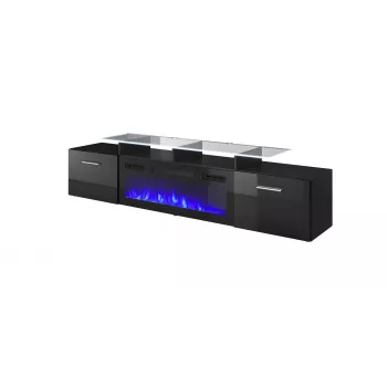 TV-kapp Cama Meble ROVA elektrikaminaga, 190x37x48 cm, must/must läikiv