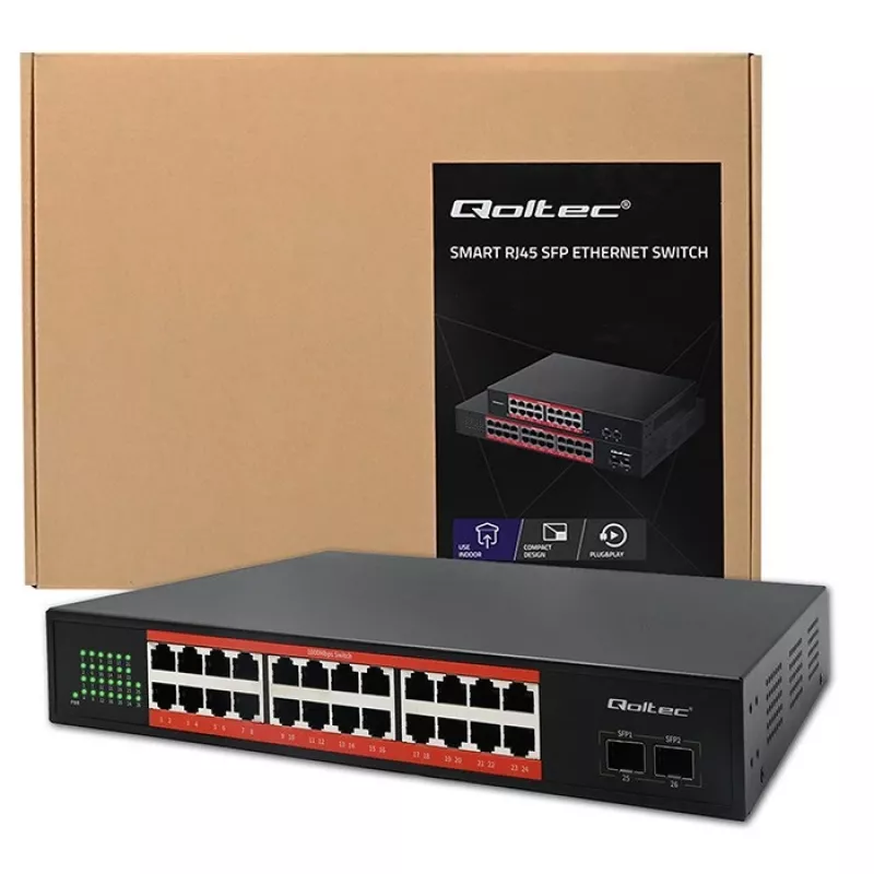 Võrgukommutaator QOLTEC Gigabit Ethernet PoE 24xRJ45 2xSFP
