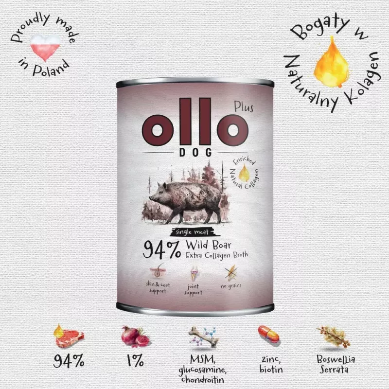 Ollo Plus Kolagen metssiga 400g koeratoidupurk