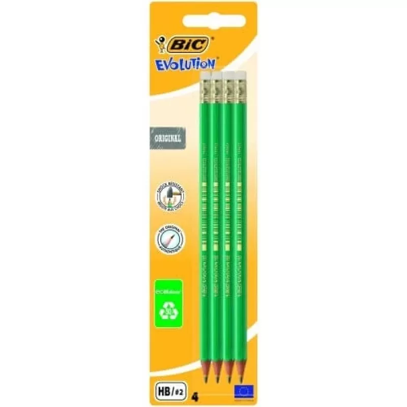 BIC pliiatsid EVOLUTION Originaal kustutuskummiga, HB, komplekt 4 tk 049012