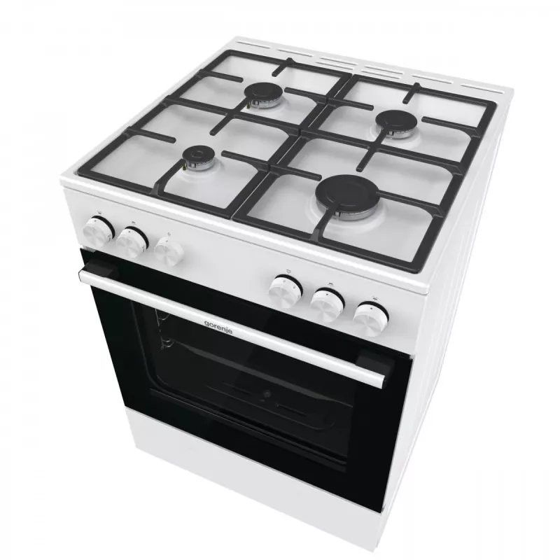 Põrandal seisv gaasipliit Gorenje GG6A10WFFM, valge, 4-põletiga pliit, 72 L gaasiahi, pöörlevad esijuhtnupud