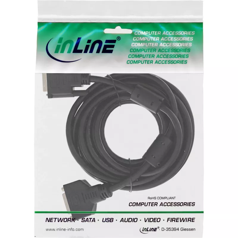 InLine DVI-D kaabel 24+1 M/F, Dual Link, 2 ferriitsüdamikku, 3m