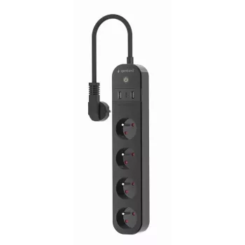 GEMBIRD TSL-PS-F4U-02 nelja PL-pistikupesa ja USB-laadijaga pikendusjuhe, must