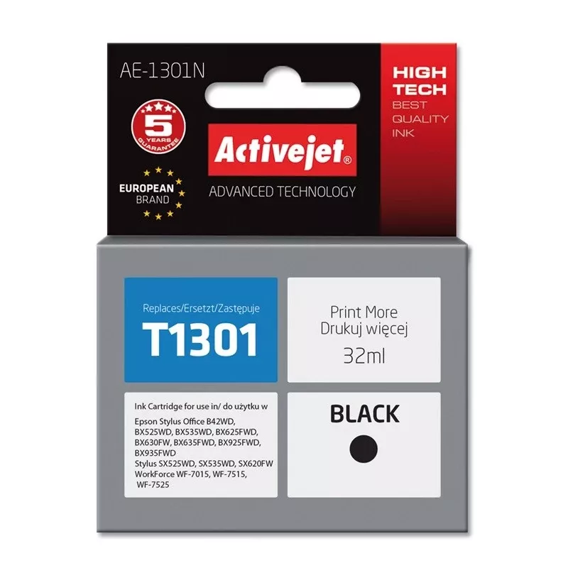 Activejet AE-1301N tindikassett (asendab Epson T1301; Supreme; 32 ml; must)