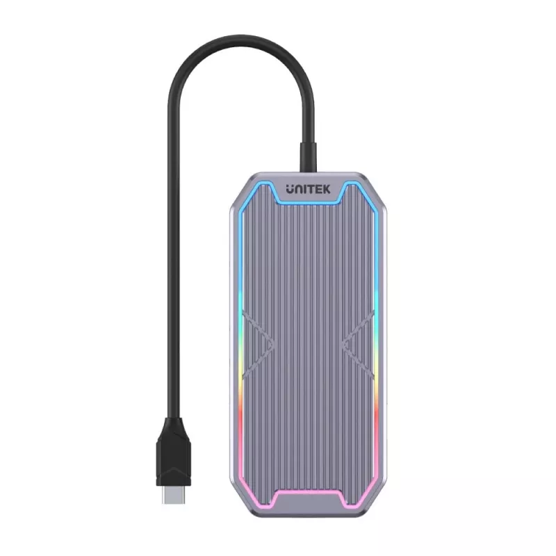 USB-jaotur Unitek uHUB S7+ — juhtmega USB 3.2 Gen 2 USB-C, 100 W PD, Gigabit Ethernet, 4K tugi, kosmosehall