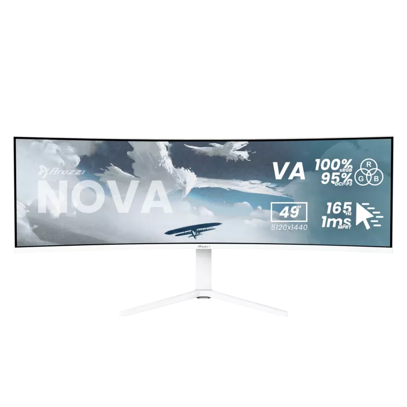 Kumer monitor Arozzi Nova 49 tolli (124,5 cm) Dual QHD 5120×1440 LED VA, 32:9, 4 ms, USB-jaotur, kõlarid, valge