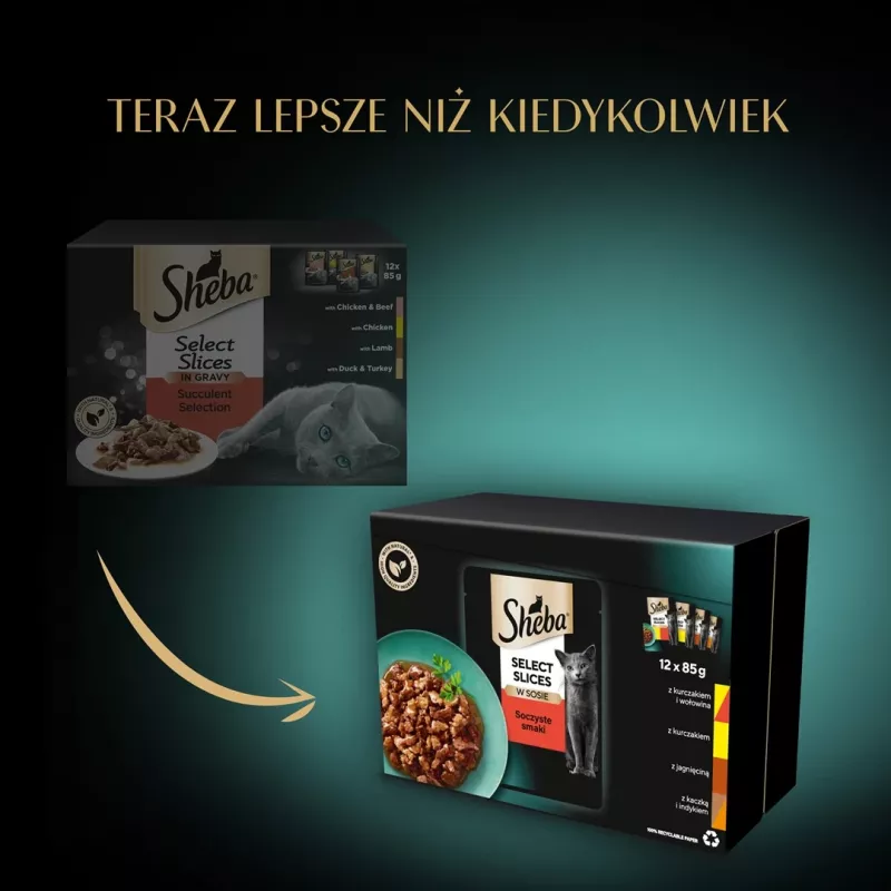 Märg kassitoit Sheba Moist, kotikesed 12×85 g (1020 g), kana ja lambaliha, täiskasvanud