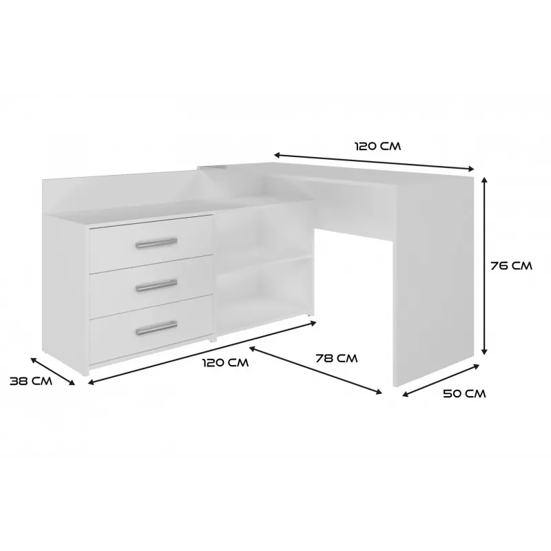 Corner Computer Desk Topeshop DANY BIEL KPL Valge Rectangular Particle Board
